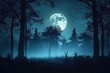 © Bick Store - night in the woods under full moon halloween background. .
