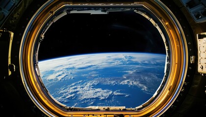 Wall Mural - Breathtaking sights observed through the space station's window. 