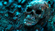 © Qaqas - Circuit Board in the shape of a skull. Microchip skull background. High-tech vector illustration of a skull made of chips. Electronic board.