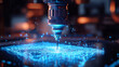 © Qaqas - Hologram drill. A holographic projection of the drill. Flickering energy flux of particles. Scientific design construction tools.