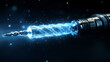 © Qaqas - Hologram drill. A holographic projection of the drill. Flickering energy flux of particles. Scientific design construction tools.