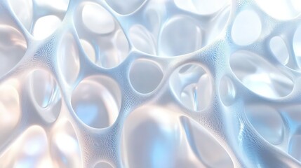 Wall Mural - An abstract organic glass surface animated in a seamless loop, featuring a web-like molecular design that refracts light in iridescent patterns. 