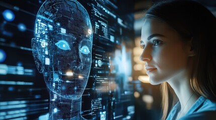 Wall Mural - a man and woman employ ai workflow automation, simplifying processes and saving time for creative pr