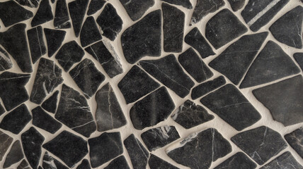 Wall Mural - background black stone texture with white seams variety of geometric mosaic