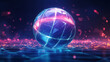 © Nari - Hologram volleyball. A volleyball ball made of polygons, triangles of dots and lines. Volleyball icon is a low-poly compound structure. Technology concept vector.