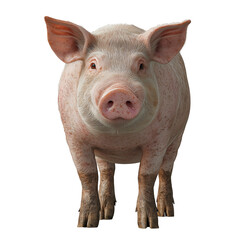 Wall Mural - A pig standing on a transparent background. Pig has textured pink skin, snout, and floppy ears. Ideal for farm or agricultural themes.