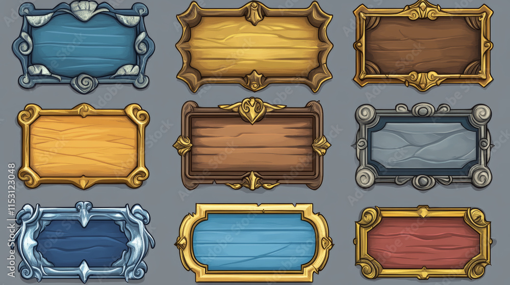 Stock-Illustration „Rectangular frames with gold, silver, wooden and ...