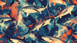 © Qaqas - Vector seamless pattern of sharks and fish. Chaotic sharks and fish. eps 10.