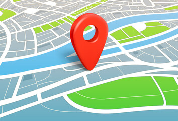Poster - Abstract city map with red navigation pin. 3d vector illustration