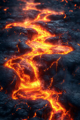 Leinwandbilder - Isometric lava field with flowing magma and dark rocks,