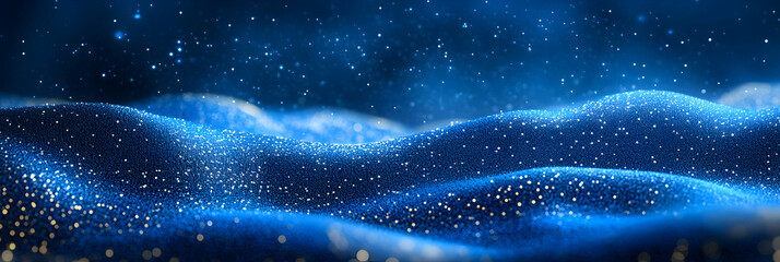 Wall Mural - sparkling blue waves, a celestial abstract landscape, shimmering softly under a dark night sky.