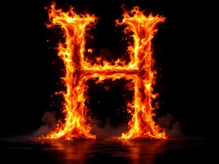 Wall Mural - Fiery Letter H Flaming Design Dark Background