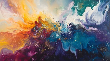 Wall Mural - Abstract Colorful Swirling Paint Cosmic Nebula