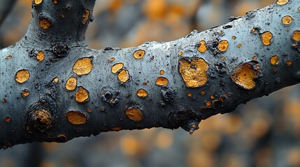 Gray Tree Branch With Orange Spots Detail