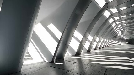 Fototapete - Bright and Spacious Interior With White Structural Beams and Natural Light Streaming Through in a Modern Architectural Design