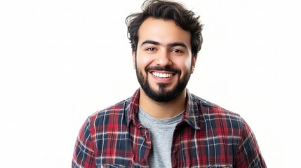 Wall Mural - Smiling Man in Casual Attire Isolated Against White Background