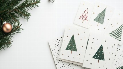 Aufkleber - Creative Christmas cards featuring unique tree designs on a clean white background. Generative AI