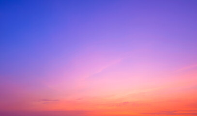 evening romantic sky background with colorful pink orange natural gradient light and thin cloud on b