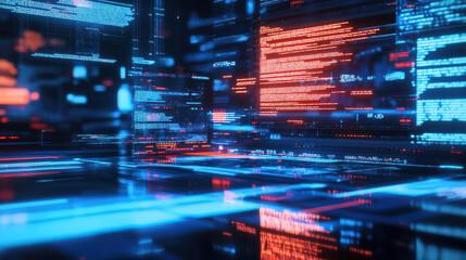Intense digital code streams flow, vibrant display of programming energy
