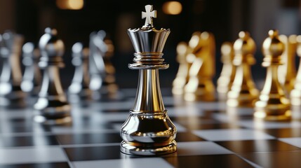 Wall Mural - Strategic Chess Game: A Golden Queen's Reign