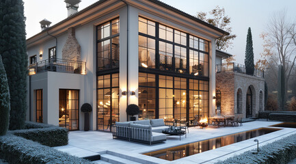 Poster - An old villa with the new fully glazed spaces. outside.