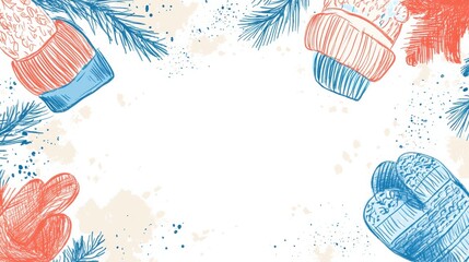 Leinwandbilder - Creative winter doodle featuring colorful mittens and festive elements in a cozy, snowy atmosphere. Generative AI