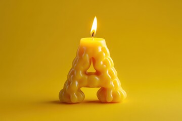 A candle with a lit wick is on a surface