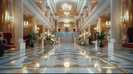 Wall Mural - Five star hotel lobby, front view, extremely grand hotel lobby, modern design, interior design concept.