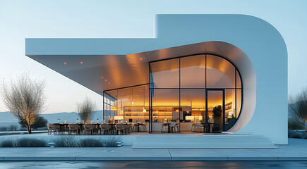 Wall Mural - A beautiful modern drive thru restaurant building design, minimalist design. outside.