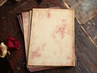 Wall Mural - Retro-inspired stationery with print errors, paint smudges, engraved details, warm nostalgic tones