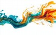 © Sergey Fedchenko - A dynamic wave of liquid paint in bright turquoise, fiery orange, and golden yellow, forming fluid curves on white