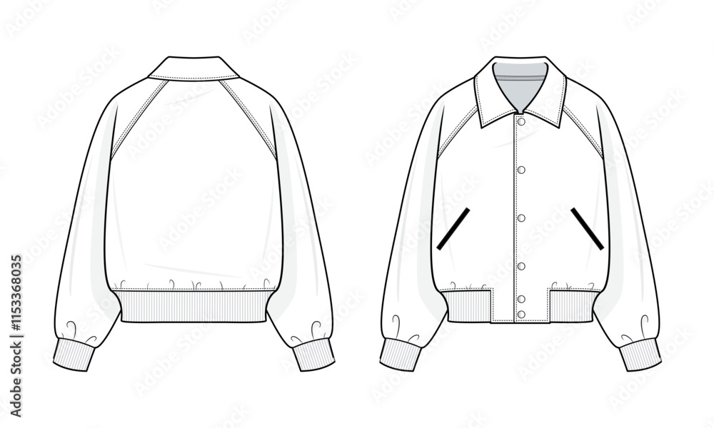 Varsity Jacket technical fashion illustration. varsity jacket vector ...