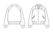 © aivenstudio - Varsity Jacket technical fashion illustration. varsity jacket vector template illustration. front and back view. relaxed fit. raglan sleeves. unisex. button-up front. White color. CAD mockup.