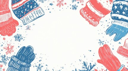 Leinwandbilder - Colorful winter themed doodle featuring cozy gloves and mittens surrounded by snowflakes and festive patterns. Generative AI