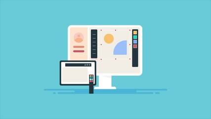 Website design creative software tool, creative app interface on tablet and computer device, web development and business presentation concept.