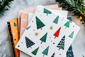 Leinwandbilder - Creative collection of colorful Christmas cards featuring festive designs of trees and decorations for holiday cheer. Generative AI