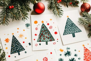 Aufkleber - Creating festive Christmas cards with cheerful designs and decorations in a cozy setting. Generative AI