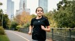 © gn8 - Young hispanic girl running in urban park for fitness and health inspiration