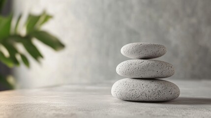 Wall Mural - Three white rocks are stacked on top of each other on a grey surface