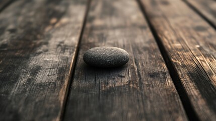 Wall Mural - A black rock sits on a wooden surface