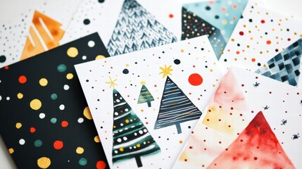 Aufkleber - Colorful Christmas cards featuring artistic designs and decorations in a festive arrangement for holiday greetings. Generative AI