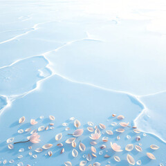 Wall Mural - Snowy winter sea landscape with frozen waves and icy water under a blue sky