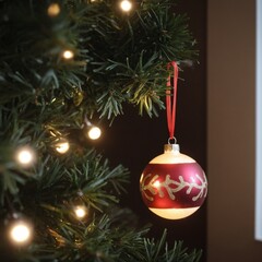 Wall Mural - Lighted number 2025 ornament hanging on christmas tree