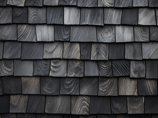 Poster - Closeup of black wood roof shingles with natural texture on a wooden background