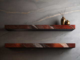 Wall Mural - Display space with marble shelves and cement background ideal for product montage or display