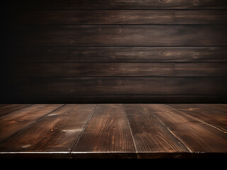 Poster - Dark wood wall background paired with a wooden table