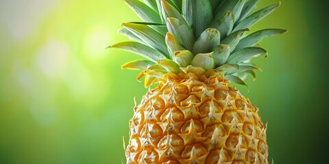 Wall Mural - Fresh ripe pineapple displayed against a vibrant green background, highlighting the tropical fruit s appealing texture and color, perfect for showcasing the essence of tropical fruit.