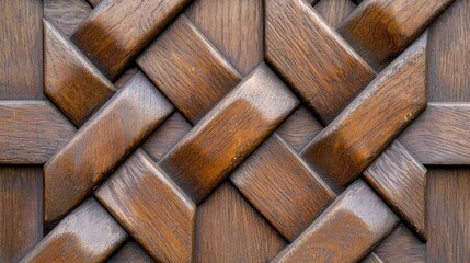 Wall Mural - Wooden door with raised geometric patterns and a polished surface