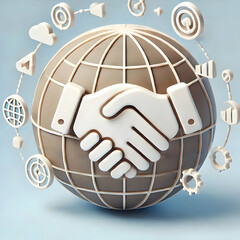 Sticker - 3D Vector Handshake Over Globe Symbolizing Global Business Partnerships Icon for Infographics