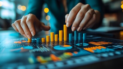 Wall Mural - Financial planning session with vibrant graphs, analytics dashboards, and strategic data tools, 3D render